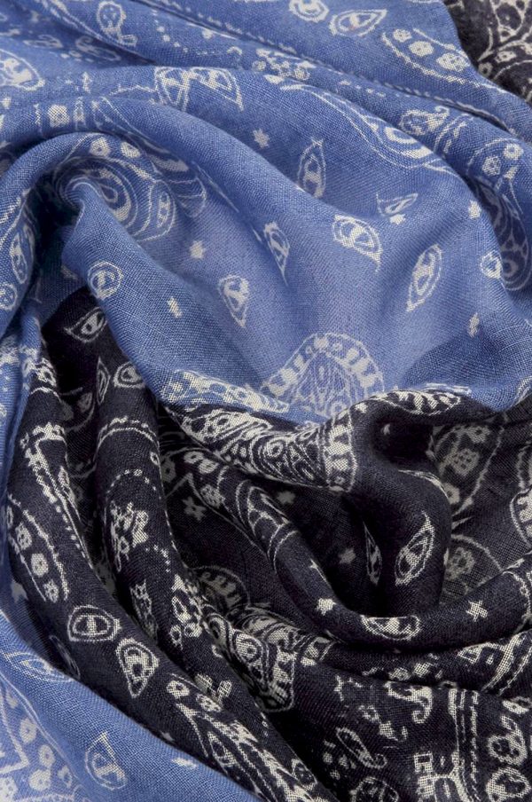 Two Tone Floral & Paisley Print Tassel Hijab - Blue and Navy Blue - Image 2