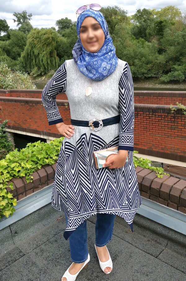 Navy and Grey Waterfall Hem Dress - Image 6