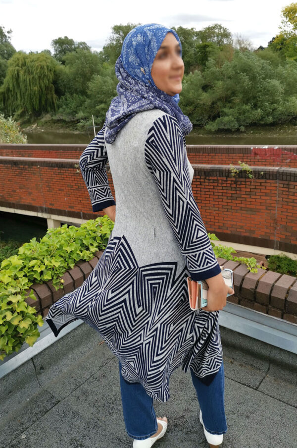 Navy and Grey Waterfall Hem Dress - Image 5