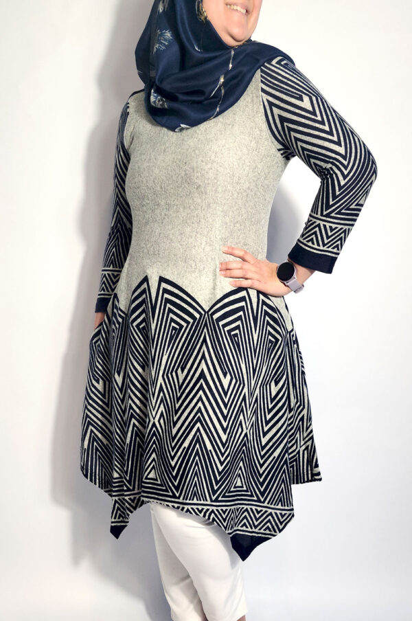 Navy and Grey Waterfall Hem Dress