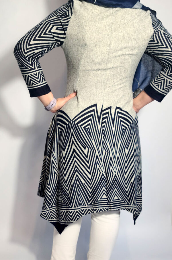 Navy and Grey Waterfall Hem Dress - Image 3