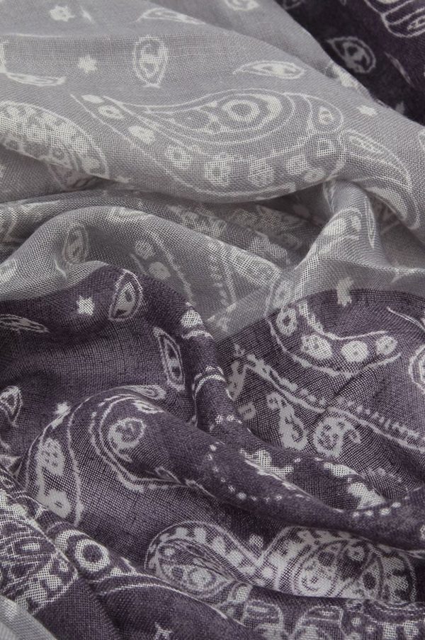 CLEARANCE Two Tone Floral & Paisley Print Tassel Hijab - Grey and Purple - Image 6